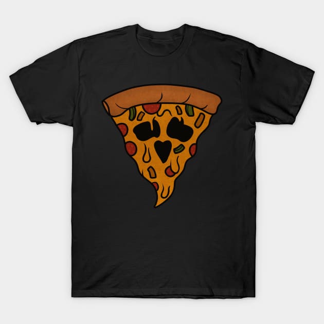 Funny Pizza Skull Face Dripping Halloween T-Shirt by dukito